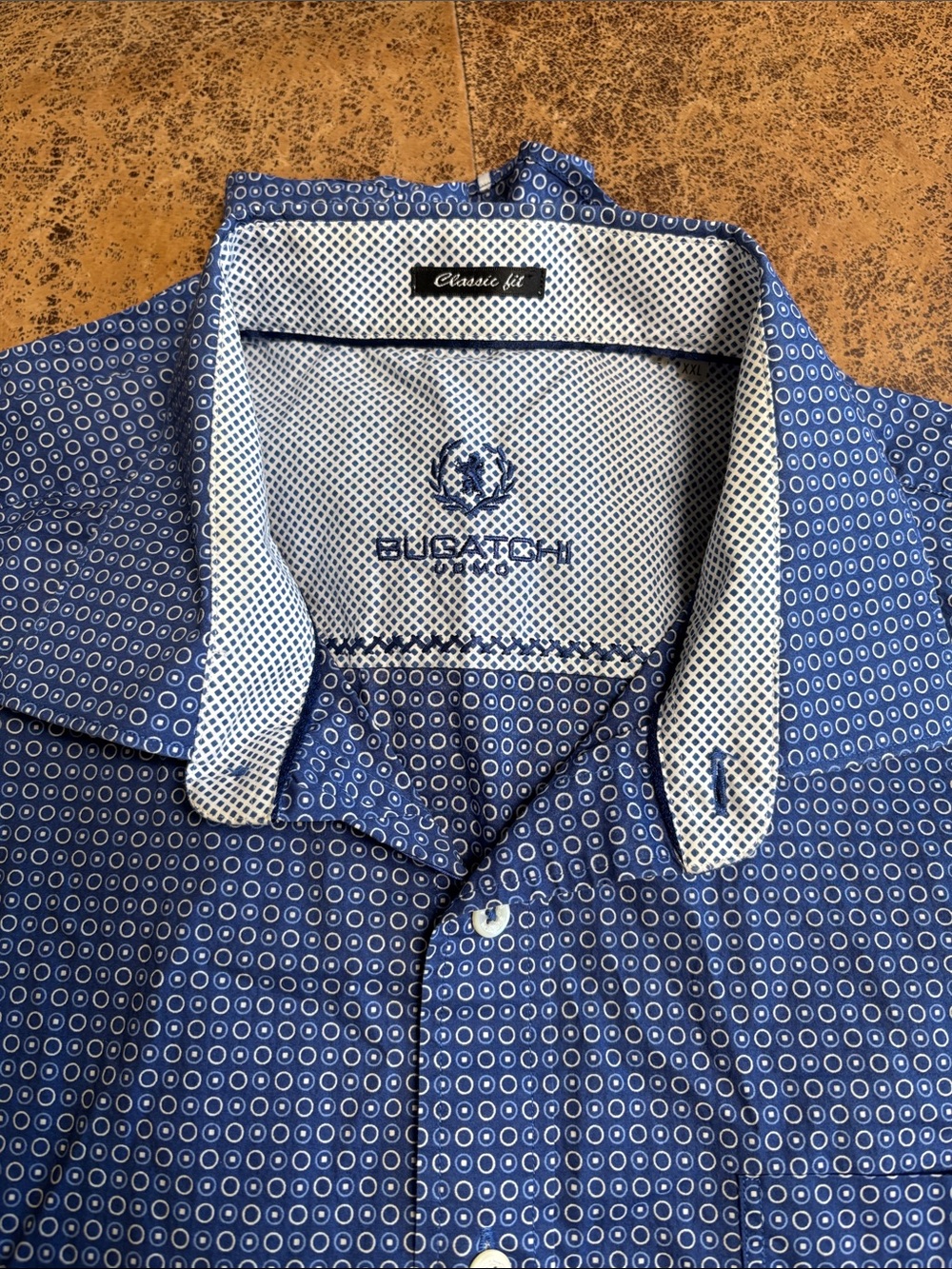 Bugatchi Men's Navy Blue Printed Button-Down Shirt